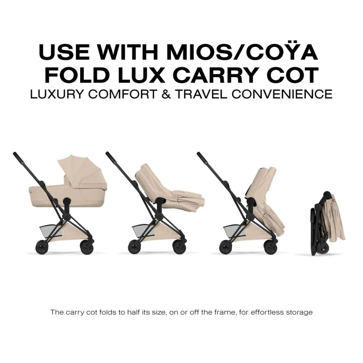 Cybex Coya Stroller (2026) - Style Collection - Matte Black Frame / Cozy Beige Lux Seat - Ultra-Compact Carry-On Fold