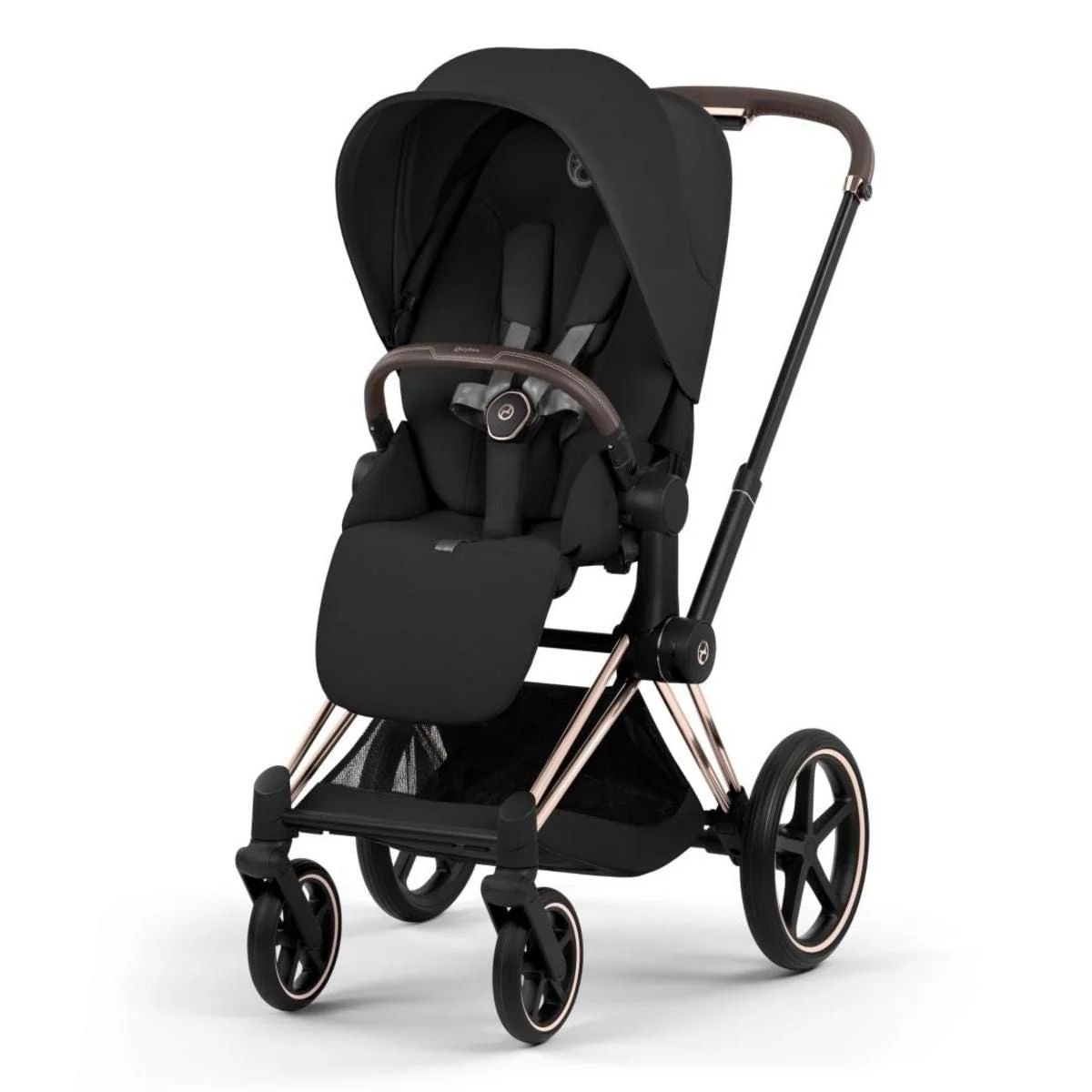 Cybex Priam Stroller (2026) - Rose Gold Frame / Sepia Black Lux Seat - One-Pull Harness System